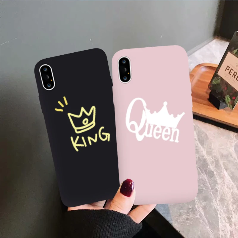 GYKZ милый Король Королева пара чехол для iPhone 8 XS MAX X XR 7 6 6s Plus забавная корона мягкий