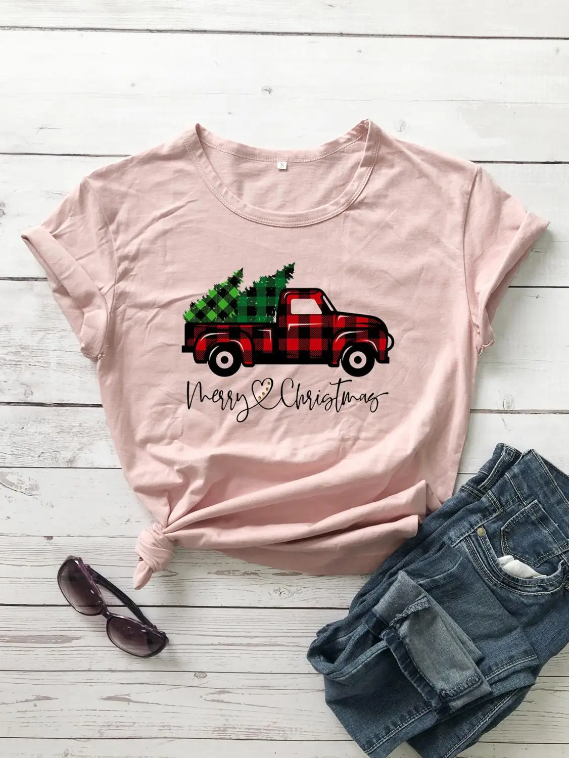 Цветная клетчатая веселая Рождественская женская футболка с рисунком буйвола 100%