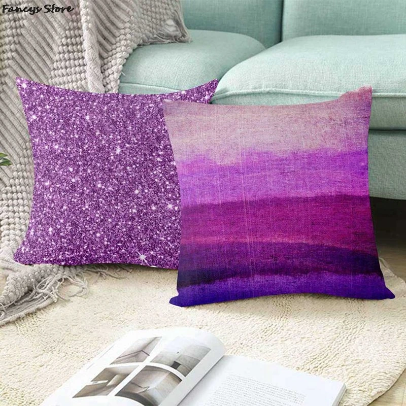 45*45 Simple Purple Single-sided Printing Pillowcase Sofa Car Decoration Family Pillow Cover Top Luxury Polyester Soft Ornament images - 6