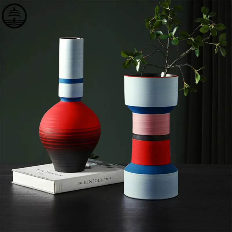 

BAO GUANG TA Creative Nordic Ceramics Morandi Color Round Mouth Vase Flower Arrangement Accessories Modern Home Decoration R6944