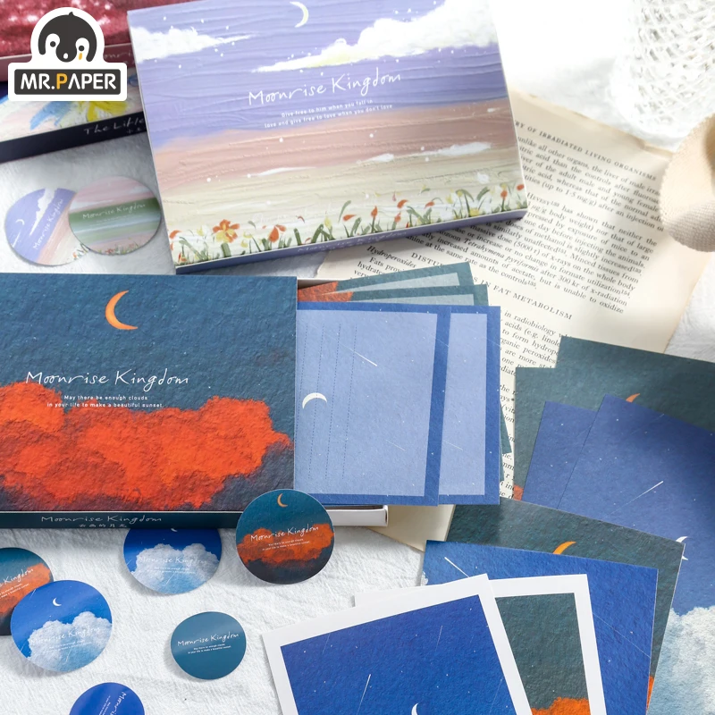

Mr Paper 24 Pcs/set 4 Designs Ins Style Moonrise Kingdom Series Creative Hand Account DIY Decor Material Letter&Envelope Set