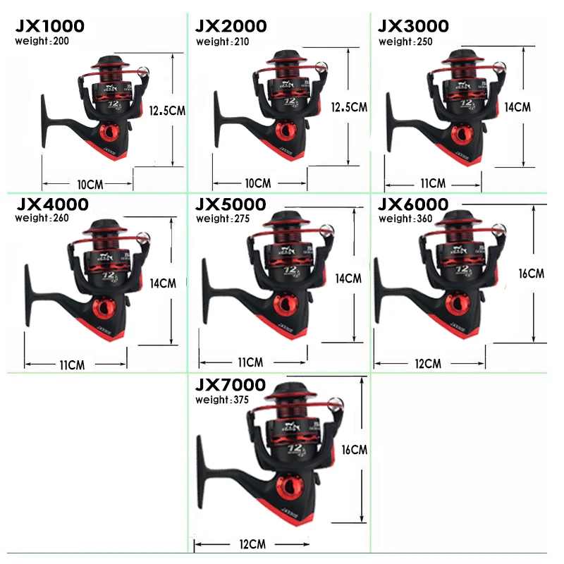 

Spinning Fishing Reel Metal Spool 12 Ball Bearing JX1000-7000 Series 5.5:1 Spinning Reel Boat Rock Fishing Wheel reel
