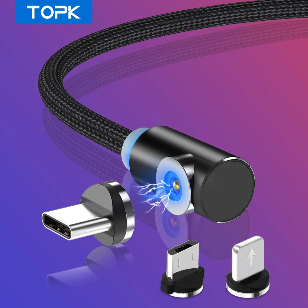 TOPK L образный Магнитный USB кабель для iPhone зарядное устройство Micro Usb Type C Samsung Galaxy S9 S8