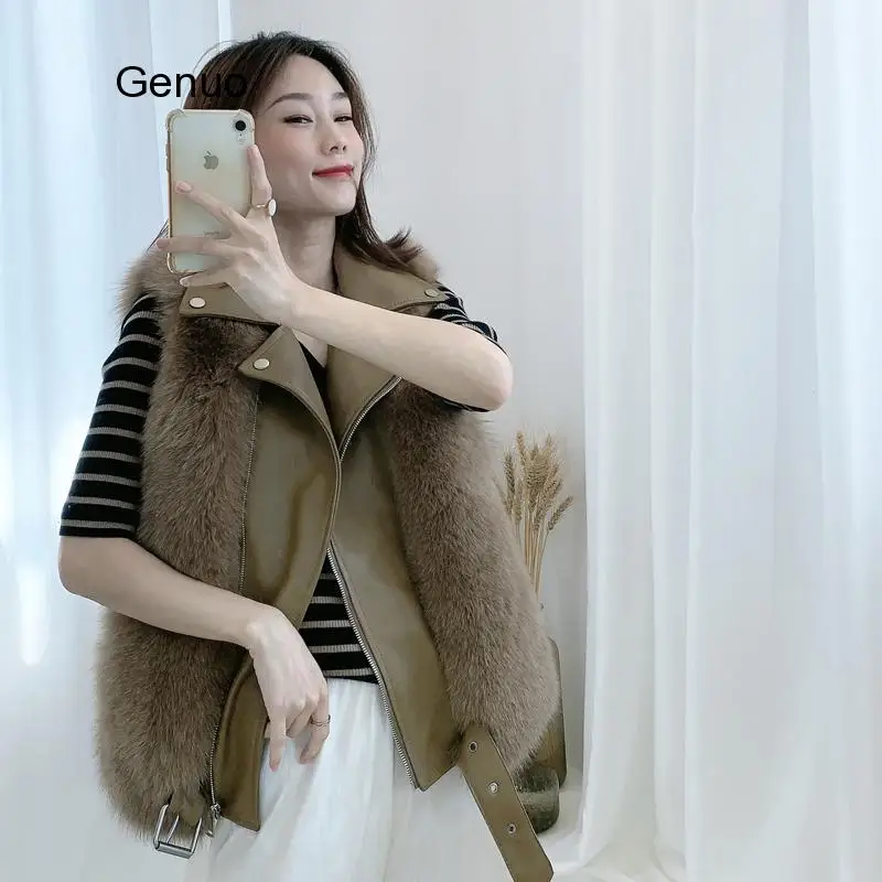 Furry Fur Coat Vest Winter Jacket Women Faux Fox Fake Leather Outerwear Streetwear Thick Warm Fashion Locomotive Vests | Женская одежда