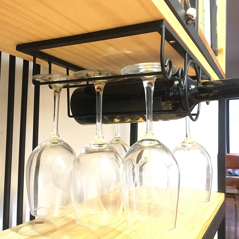 

Home Kitchen Dining Wine Accessories Under Cabinet Stemware Gl/Bottle Rack Holder Hanger Storage Organizer