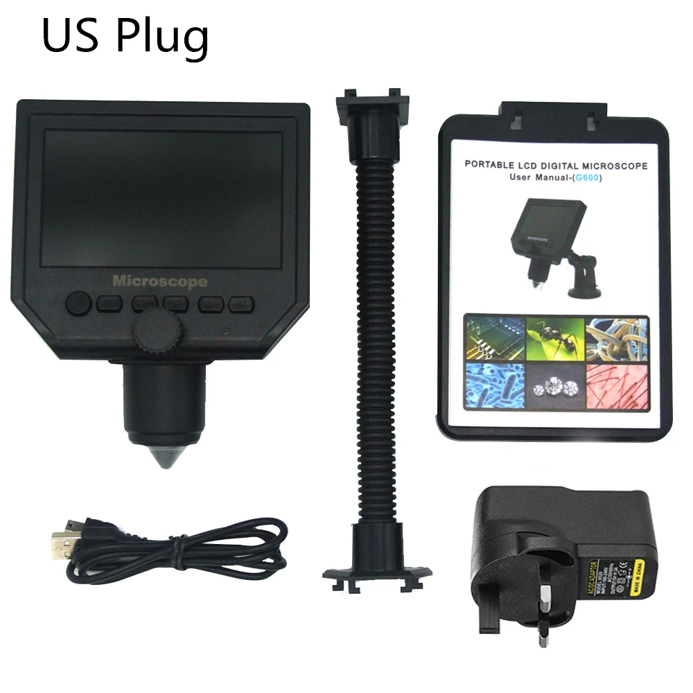 US Plug 600X4,3 дюймов цифровой микроскоп электронный видео микроскоп HD lcd паяльный микроскоп телефон Ремонт лупа+ металлическая подставка - Цвет: US Plug