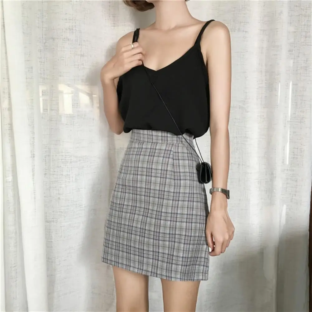 Женская плиссированная юбка в клетку трапециевидная мини выше колена с высокой