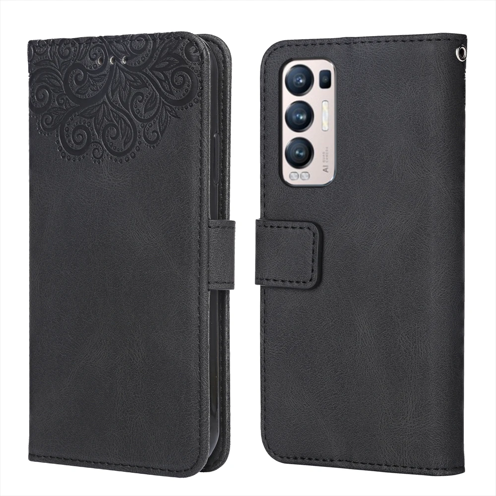 Роскошный кожаный чехол для OPPO Find X3 Neo с тиснением в виде цветов CPH2207 PDRM00