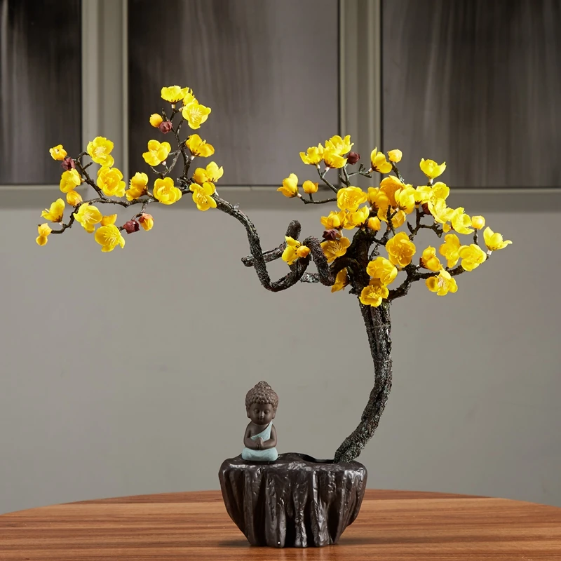 

Artificial Flowers Wintersweet Simulated Winter Plum Blossom Branches Chinese Floral Arrangement Home Ornament Potted Decoration