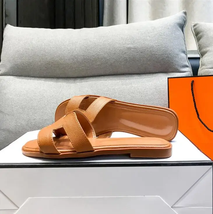 

Luxury Designer Slippers Women Shoes Square Toe Womens Slippers PU Leather Ladies Summer Slides Flats Sandals Plus Size