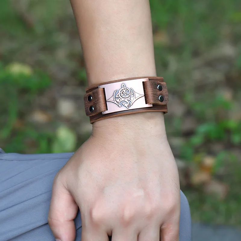 Широкий кожаный мужской Браслет Панк Плетеный веревочный браслет из сплава для