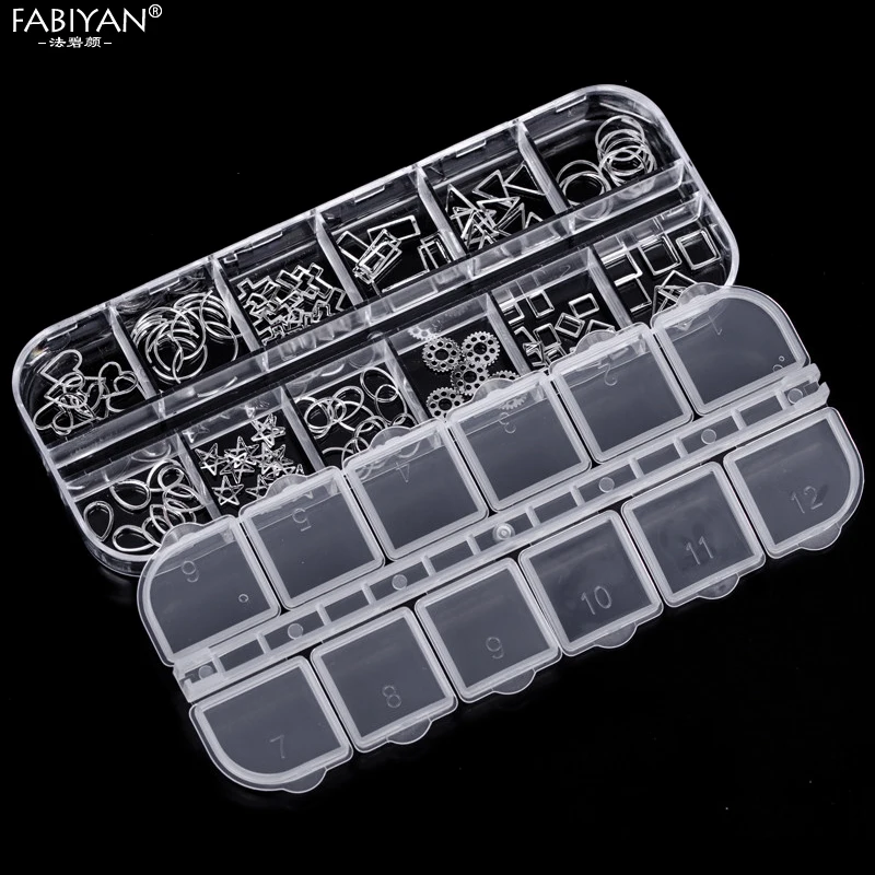 12 ячеек смешанной формы для дизайна ногтей металлические полые геометрические