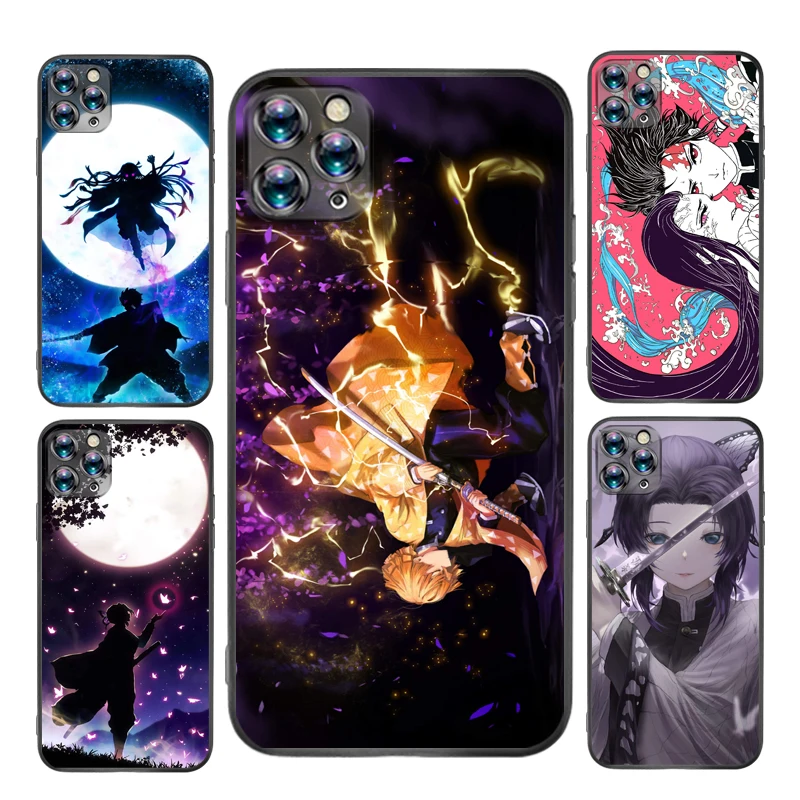 

Anime Demon Slayer Phone Case For iPhone X XS XR MAX Funda Cellphone Mobilephone Soft Coque Black TPU Full Protection