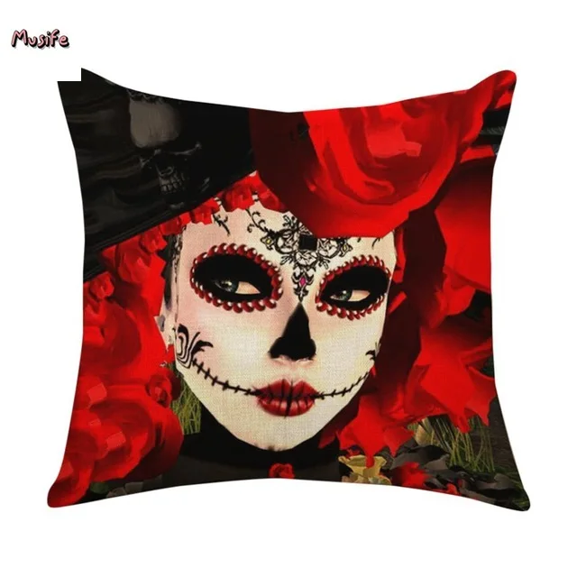 

2020 Halloween Beauty Skull Series Linen Pillow Car Cushion Cover Home Bedroom Hotel Decoration Wedding Personality Gift 45x45cm