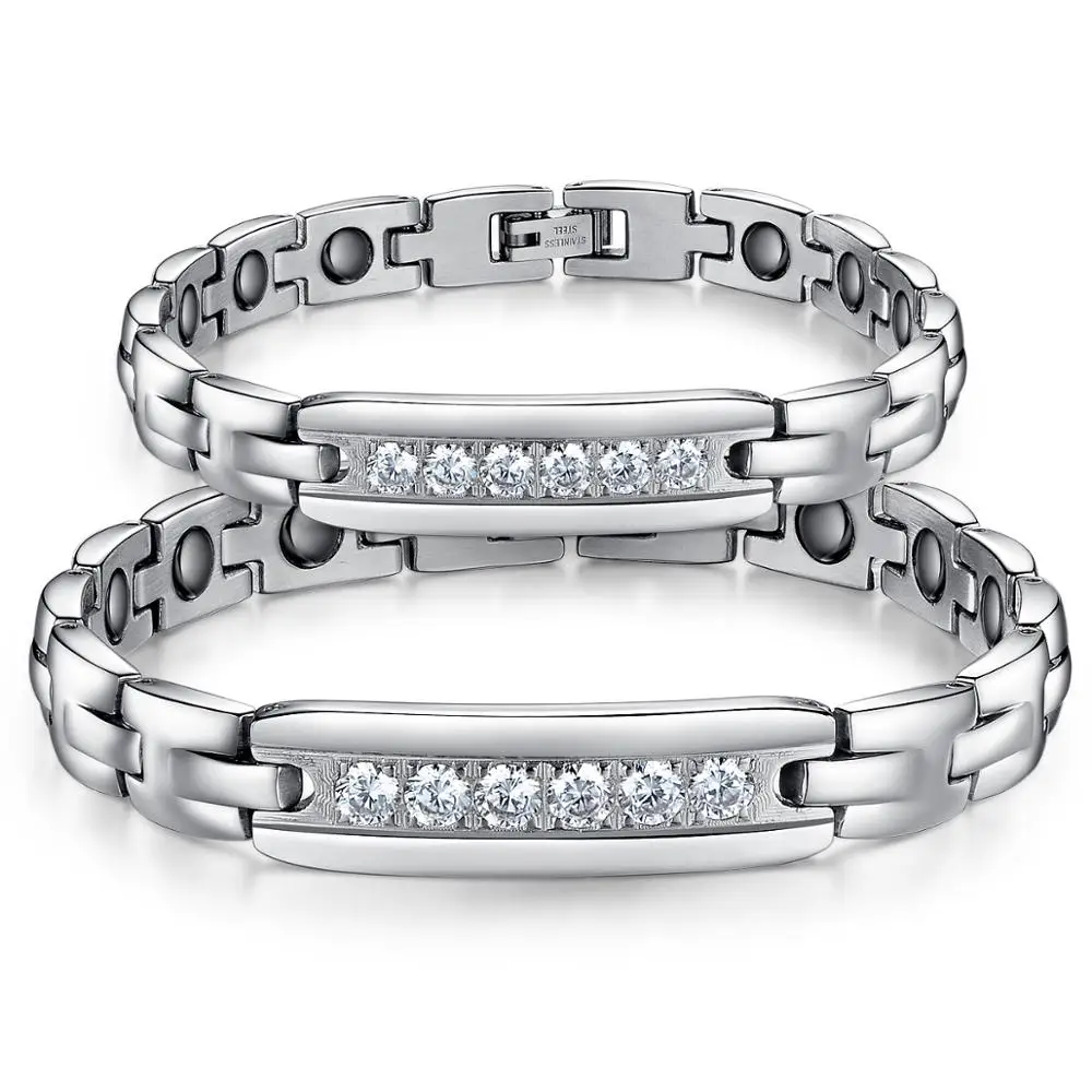 Браслет из титановой нержавеющей стали с фианитами для мужчин и женщин |