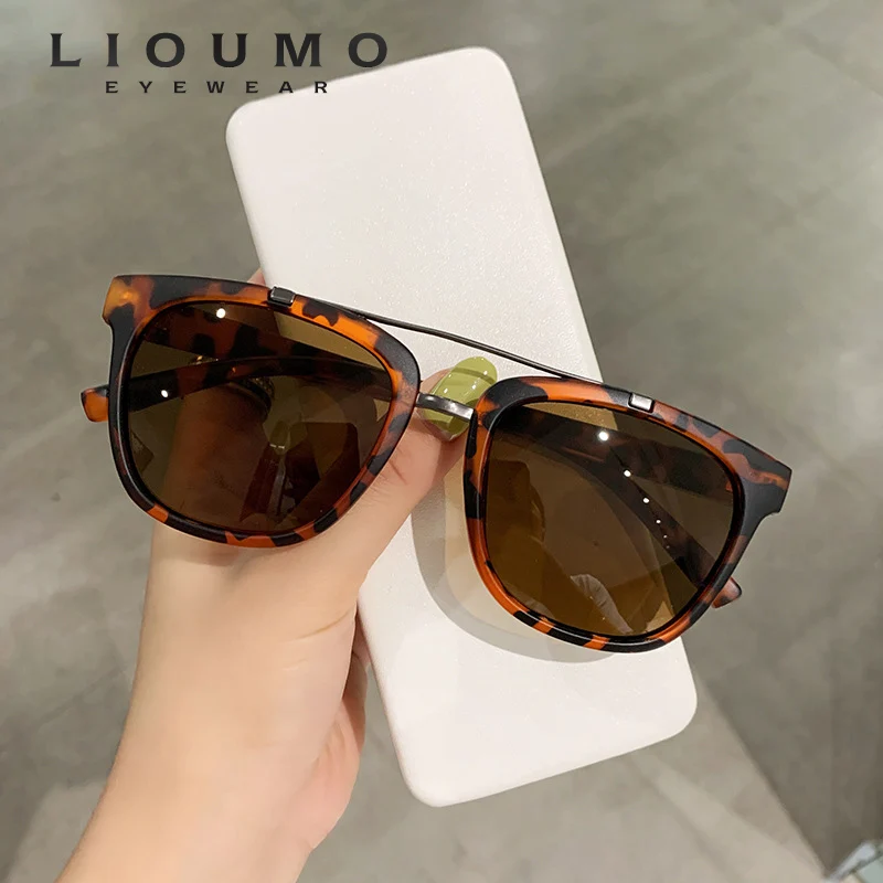 

LIOUMO Fashion Double Beam Glasses Women Retro Sunglasses Men Driving Goggles Anti-Glare Brand Design Unisex gafas de sol hombre