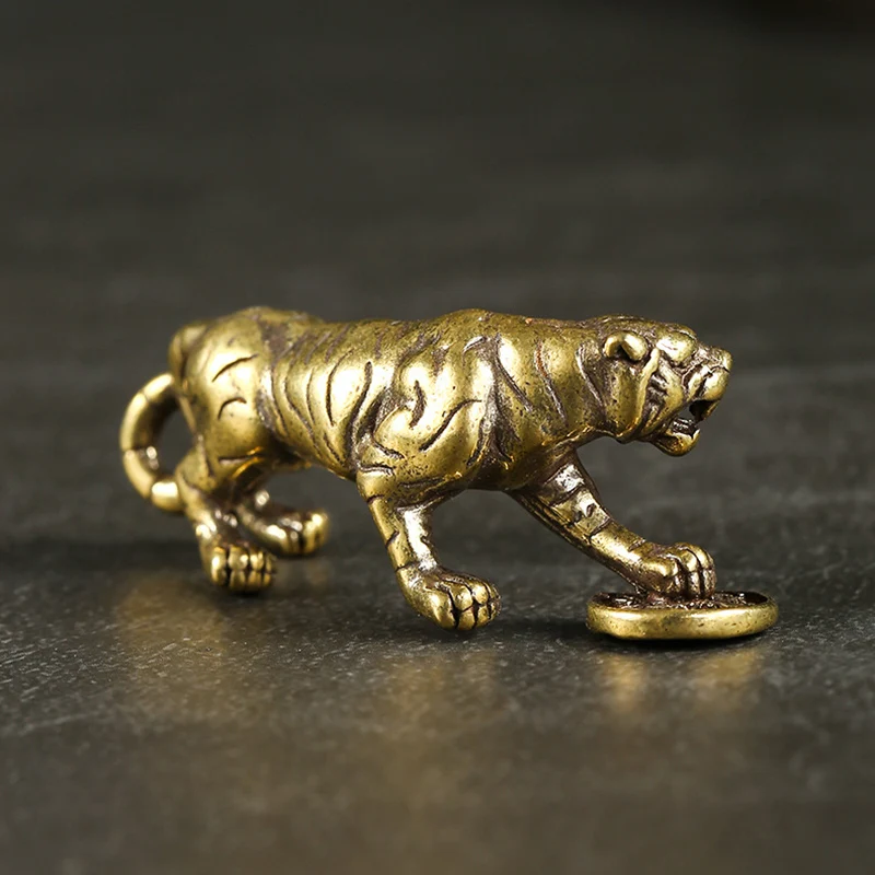 Винтажный латунный брелок с тигром подвеска для автомобильных ключей кулоном в