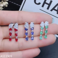 kjjeaxcmy boutique jewelry 925 sterling silver inlaid sapphire natural emerald ruby womens earrings support detection luxurious