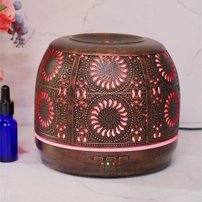 500ml Air Humidifier Bronze Metal Mist Maker Aromatherapy Essential Oil Diffuser 7 Color Light Change for Home  Office Car