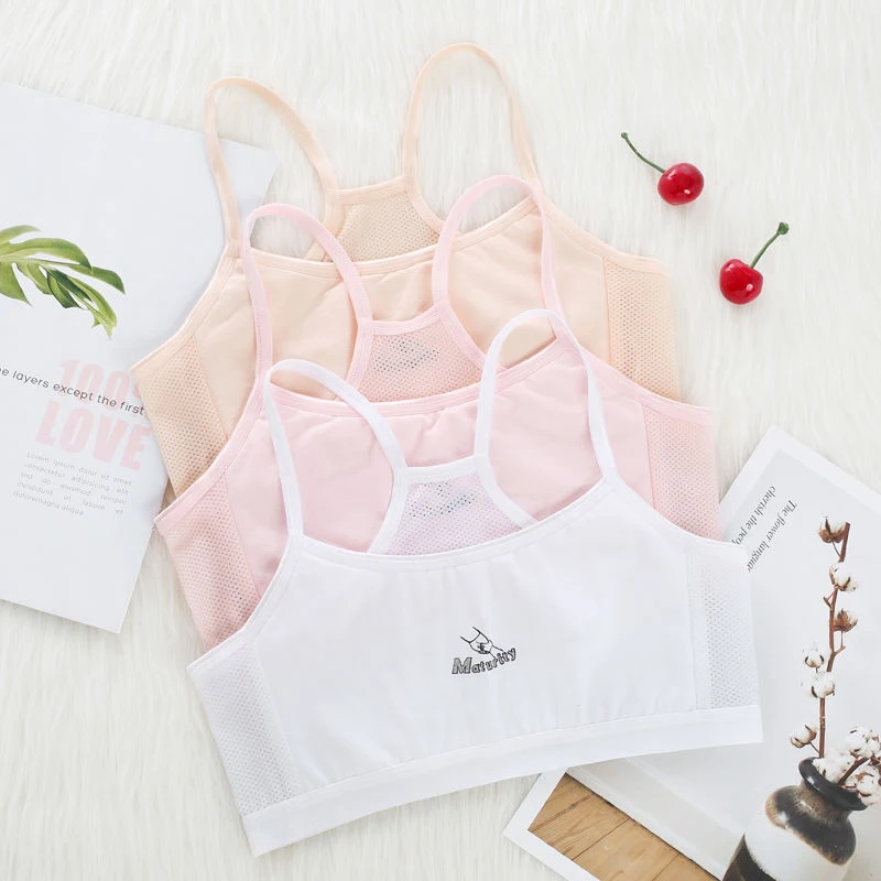 

Для девочек бюстгальтер из хлопка для подростков, спортивный бюстгальтер с застежкой-молнией на спине, школьная жилетка нижнее бельё для де...