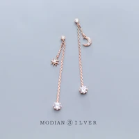 modian moon tassel earrings 925 sterling silver rose gold color clear cz drop earrings gift for women fine original jewelry