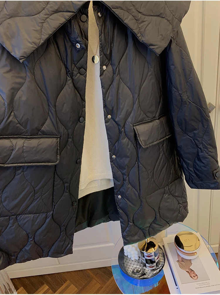 

Women's black loose cotton padded clothes 2020 winter leisure large pocket single breasted plus size warm coat street style