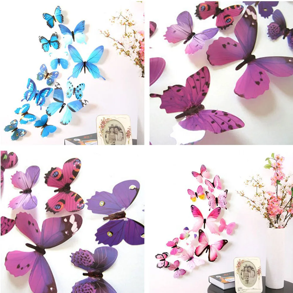 24 шт. ПВХ 3d бабочки настенный Декор милые настенные наклейки самоклеящаяся