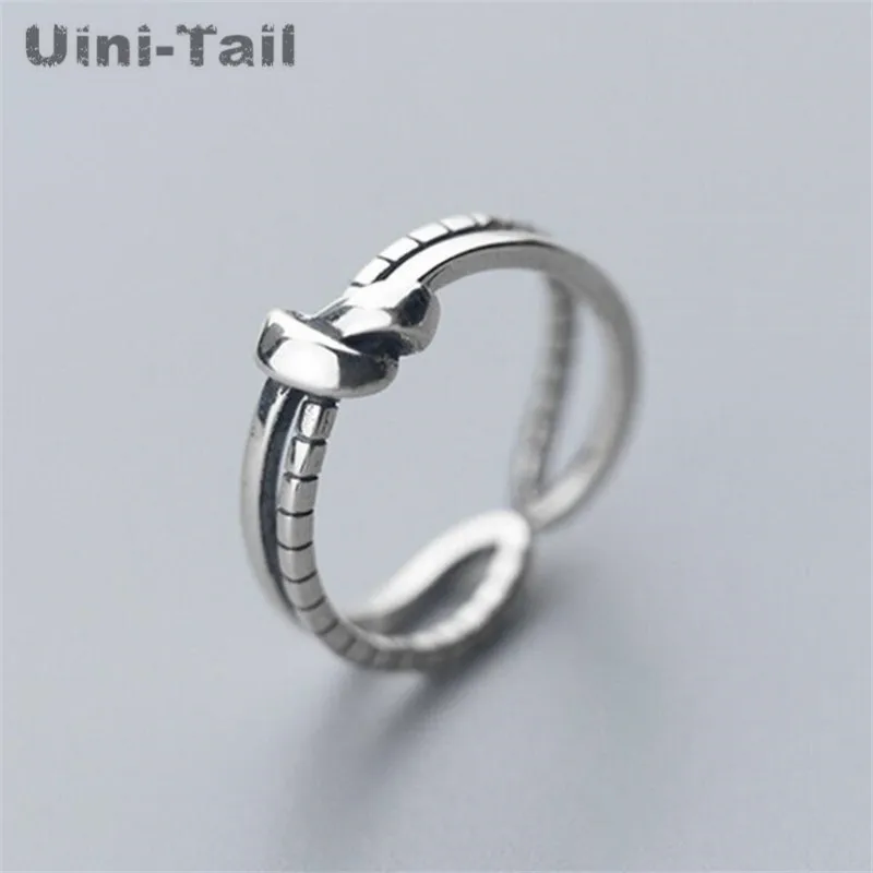 

Uini-Tail, горячая новинка, искусственное серебряное простое Открытое кольцо с двойным узлом, индивидуальное кольцо с узлом в стиле ретро, высок...