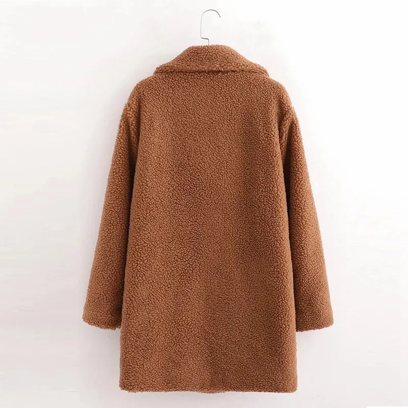 

2020 new ladies thick teddy coat coat loose long sleeve pocket elegant autumn and winter coat