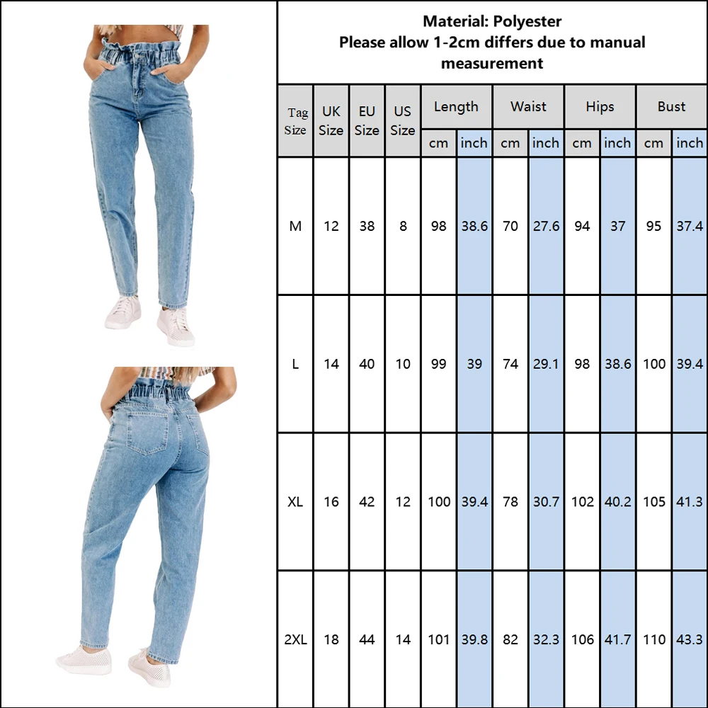 New Autumn Winter Fashion Casual Denim Pants Womens Jeans High Waisted Straight Trouser for Women Blue Ankle-Length D30 | Женская одежда