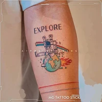 cartoon astronaut waterproof tattoo stickers kids boys girls funny color straight line universe creative temporary fake tattoos