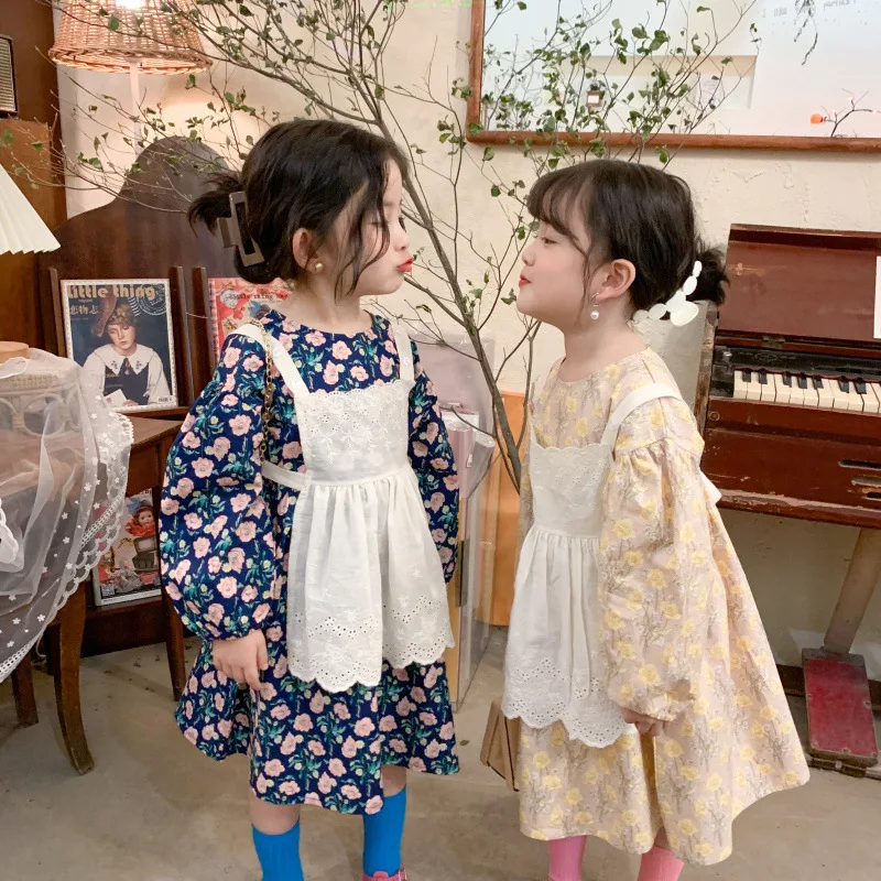 

Платье с цветочным рисунком для девочек; Комплект из двух предметов; Платье 2021; Сезон весна-осень; Новинка; В Корейском стиле; Женское нижнее ...