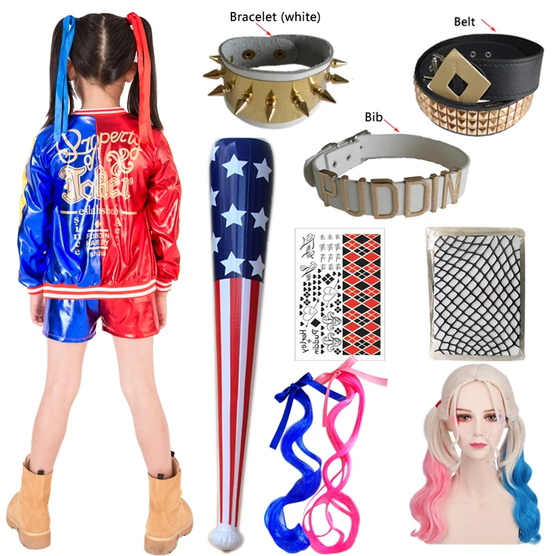 2021 Costumes Cosplay Suicide Harleen Quinzel Kids Girls Quinn Squad T Shirt Joker Jacket Halloween Costume