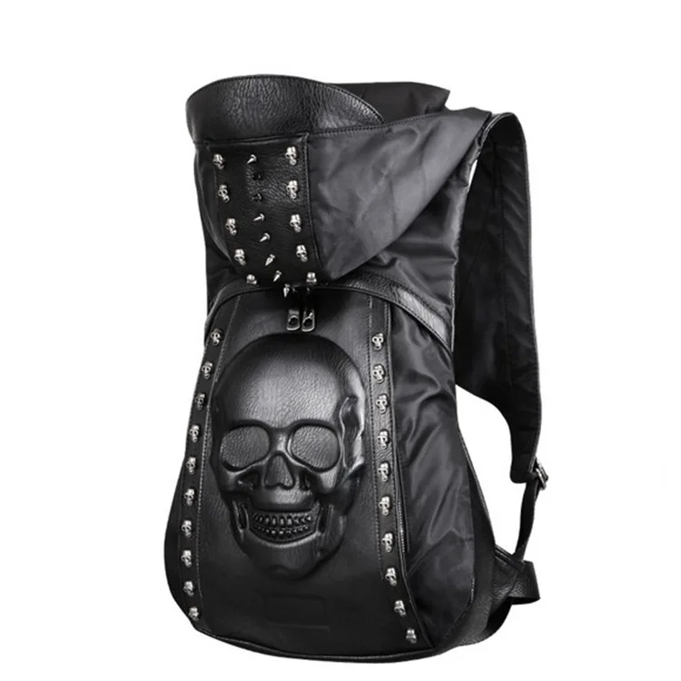 

2021 hooded skull hat backpack Halloween steampunk rivet hat backpack