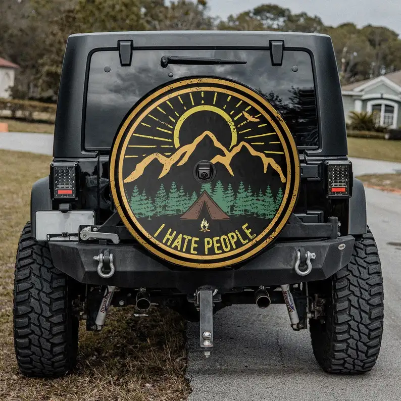 

I Hate People - Camping Is Awaiting Holiday tire spare, SUV Tire Cover, Gift For Him, Personalized Spare Tire Cover,