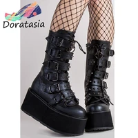 doratasia ins brand punk gothic zipper buckle rivit thick heel platform womens boots cool cosplay women motorcycle boots