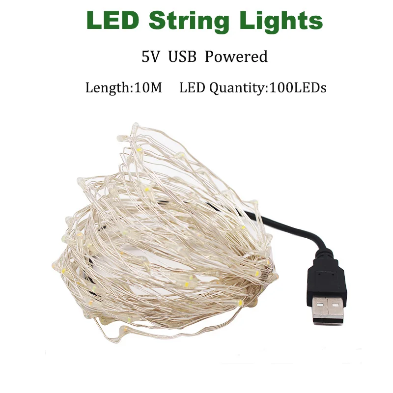 10M USB Powered Сказочный светильник s Led медный 1-10 м Рождественская лампа CR2032 кнопка батареи светодиодный светильник-Гирлянда для украшения рождества и свадьбы - Испускаемый цвет: 10M USB Powered