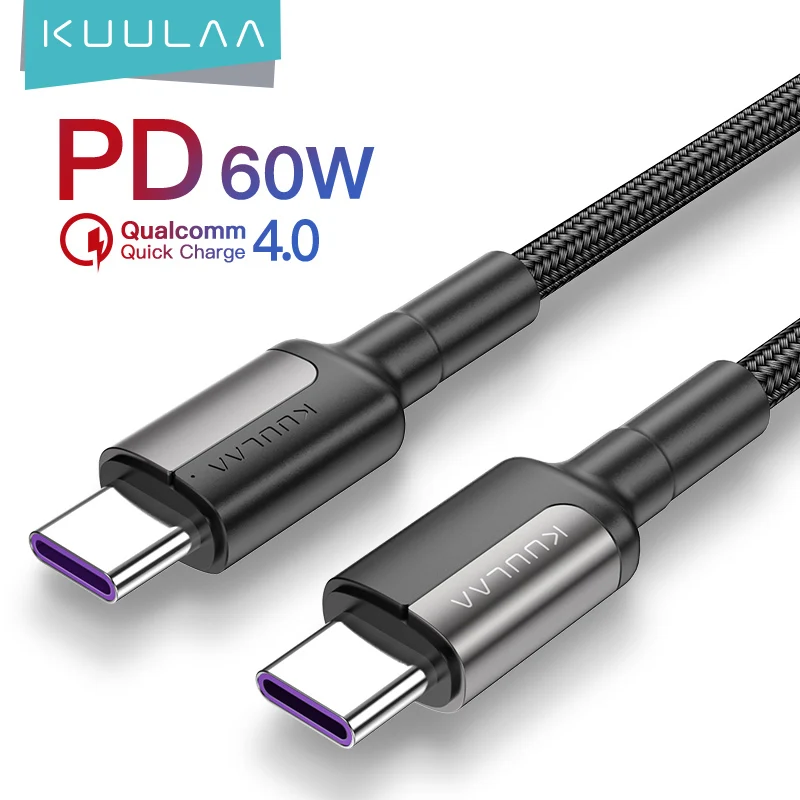 KUULAA USB C к type c кабель PD QC 60 Вт для xiaomi mi 10 9 redmi note 8 7 Быстрая зарядка 4 0 зарядка|Кабели