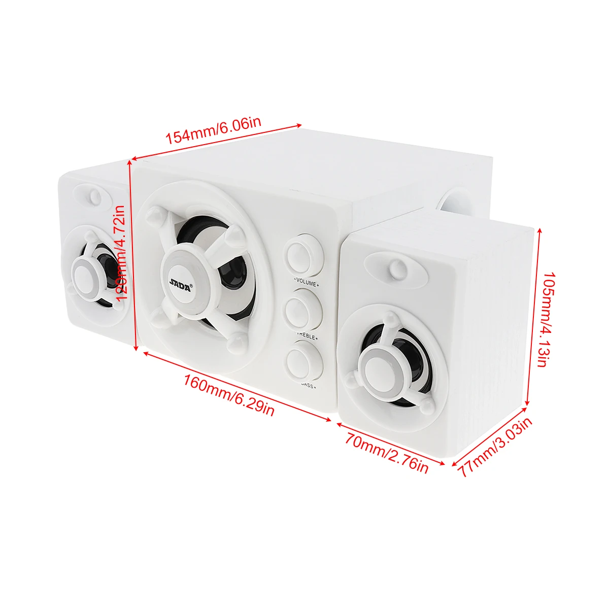 Mini White 3W Wooden 3D Surround Sound Subwoofer Music USB Computer Speaker with Luminescent Lamp for Desktop TV PC Smartphone |