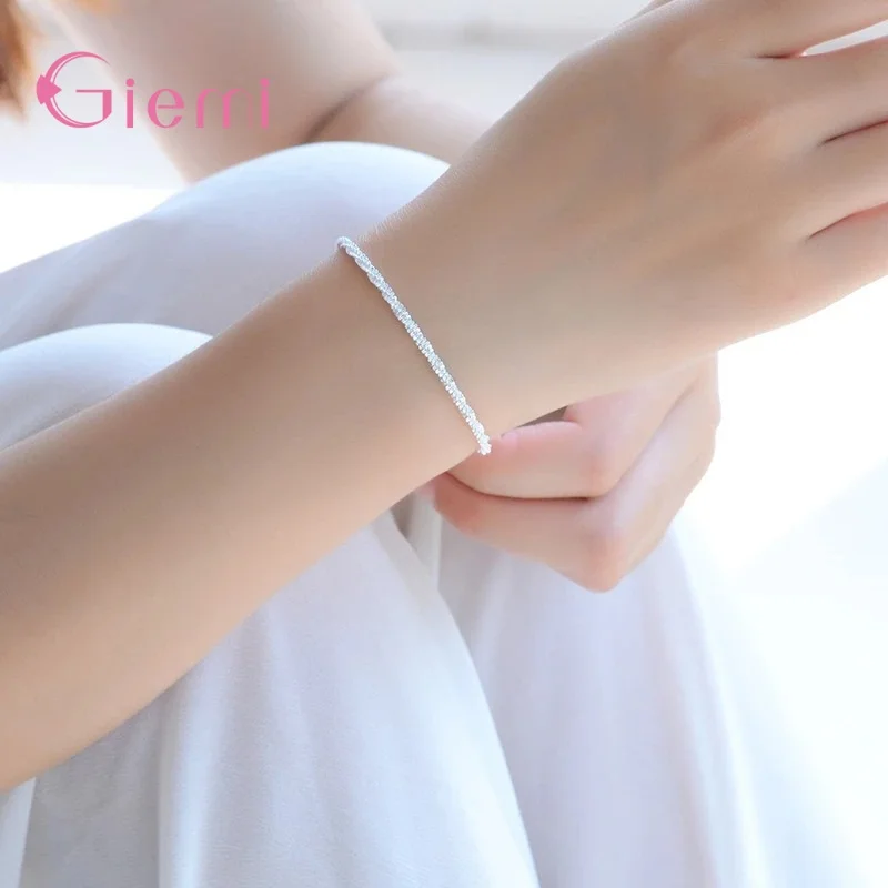 New Trendy Female Jewelry 925 Stamps Silver Luxury Rope Chain Bracelet Anklet For Girls Wholesale Bangle Party Lovers Gift | Украшения и