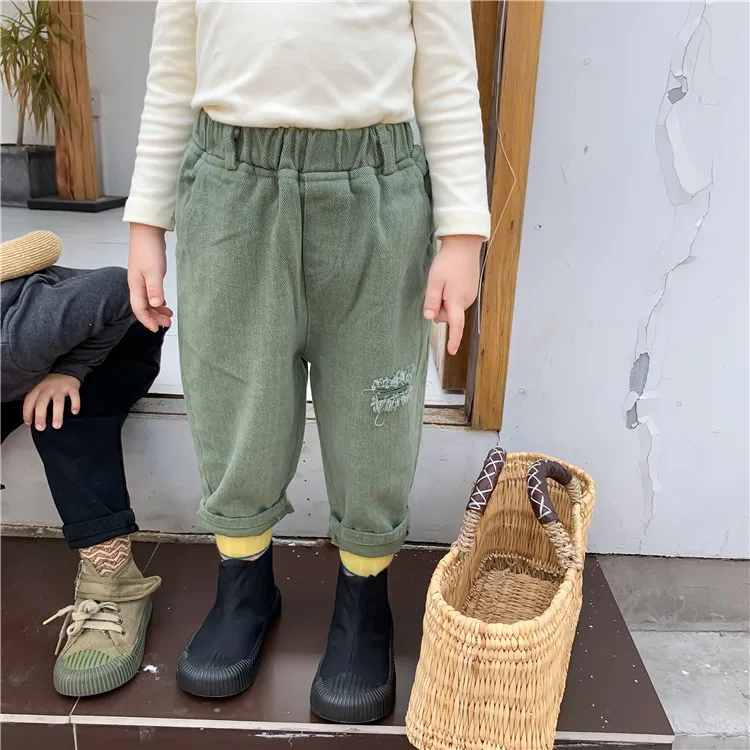 Осенние модные рваные повседневные штаны для мальчиков и девочек 4 цвета