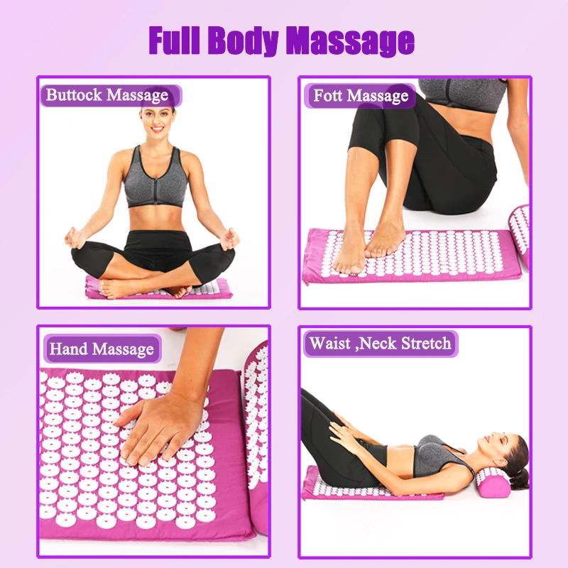 

Yoga Massage Mat Back Body Neck Pain Spike Mat Massager Relieve Stress Cushion Muscle Relaxation Acupressure Mat with PillowBag