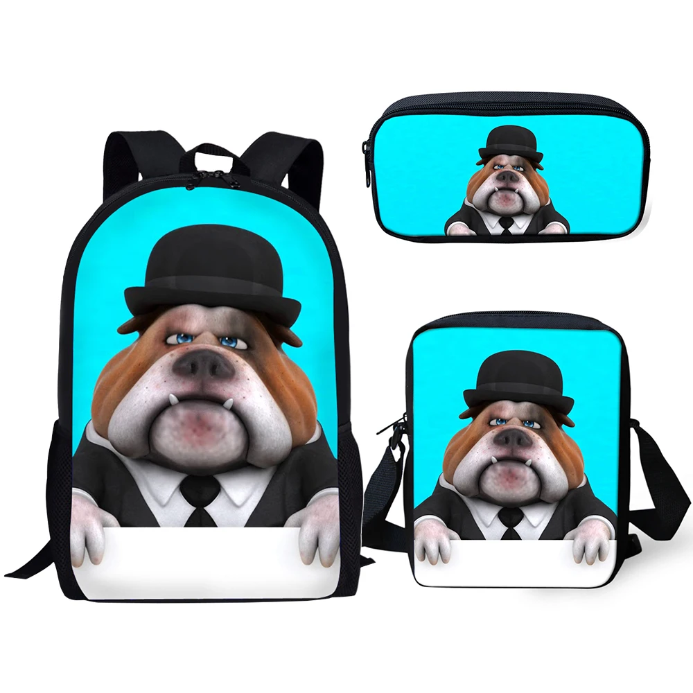 HaoYun Children's School Backpack Cartoon Little Bulldogs Pattern School Book Bags Cute Animal 3PCs/Set Students School Bags