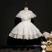 flower puffy dress for girls children sequins dresses kids first communion vestidos teenagers girl weddings bridesmaid robe