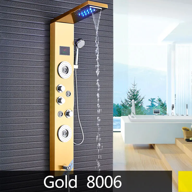 Gold 8006 Матовый Никель Нержавеющая сталь сертифицированные 5-функции водопад дождевая Лейка Панель массажными Системы Ванна Носик душевая лейка душевая колонна - Цвет: Gold 8006