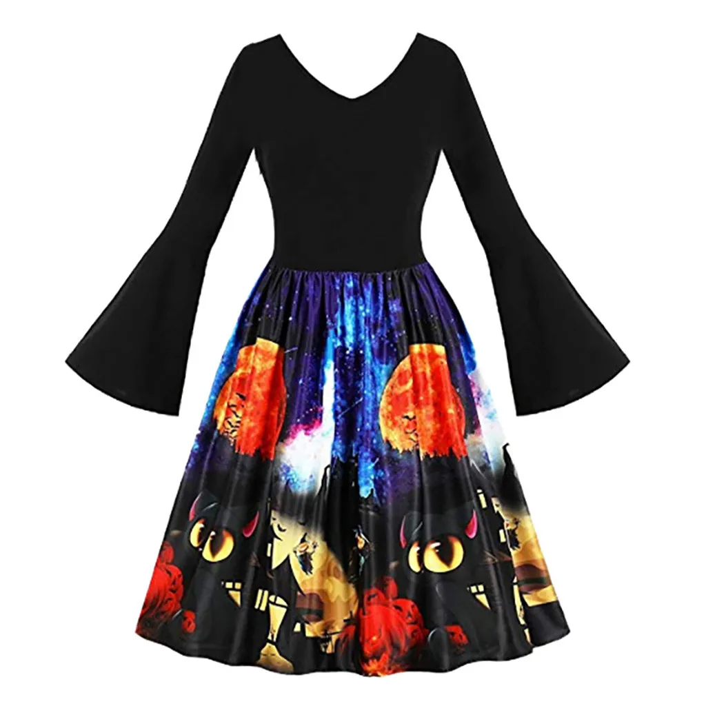 Женское платье с длинным рукавом винтажный костюм тыквы на Хэллоуин вечернее для