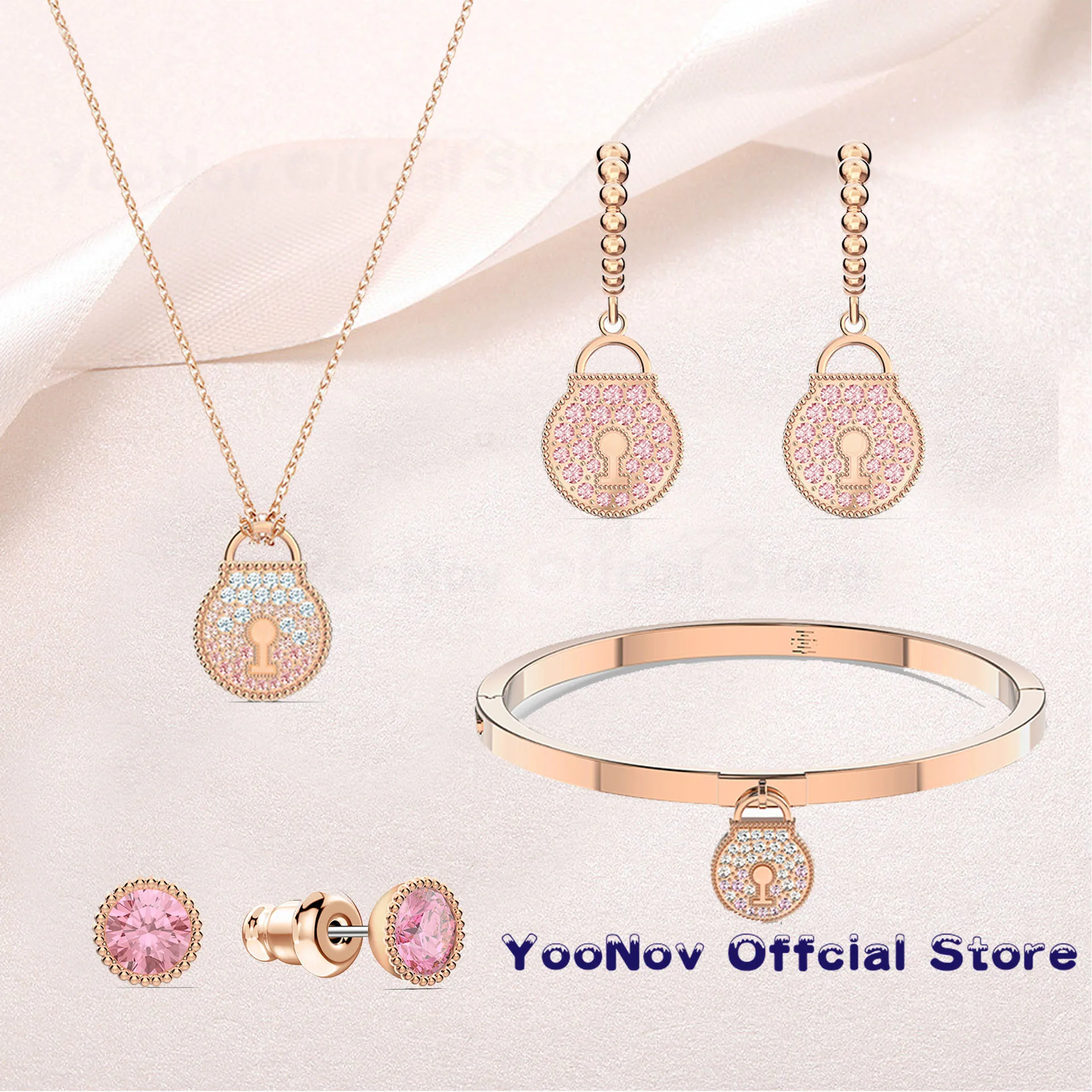 

SWA 2020 Fashion Jewelry High Quality,Charming Pink Lock Design Magnolia Double-Sided Wearable Drawstring For Women Bracelet