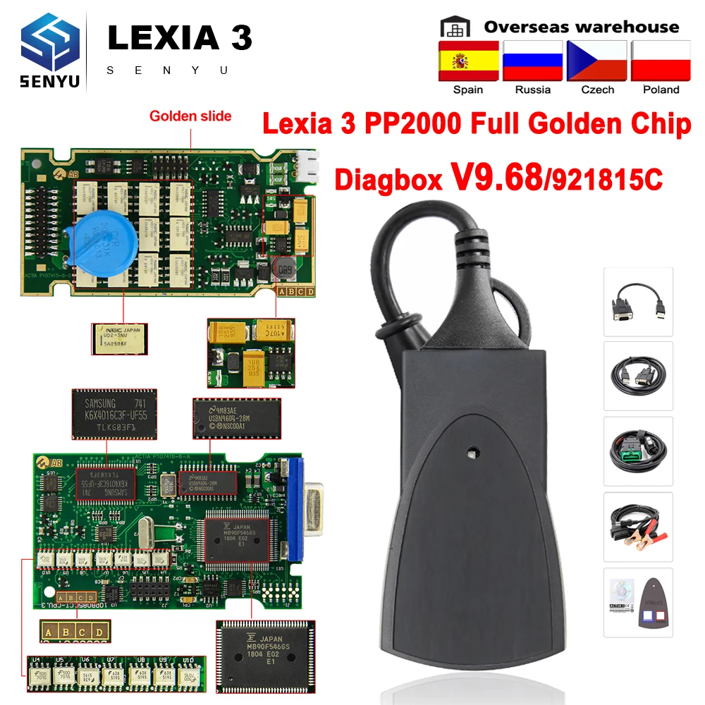 

Автомобильный сканер Lexia 3, диагностический прибор с золотым чипом 921815C PP2000 Diagbox V9.68 Lexia3 для Citroen/Peugeot, OBD 2 шт.