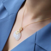 new 2021 vintage white hetian jade elephant pendant gold plated chain necklace stainless steel sapphire choker jewelry for women
