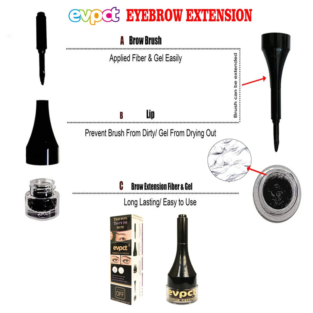 2 цвета 3D натуральные волокна для наращивания бровей Гель водостойкая Черная